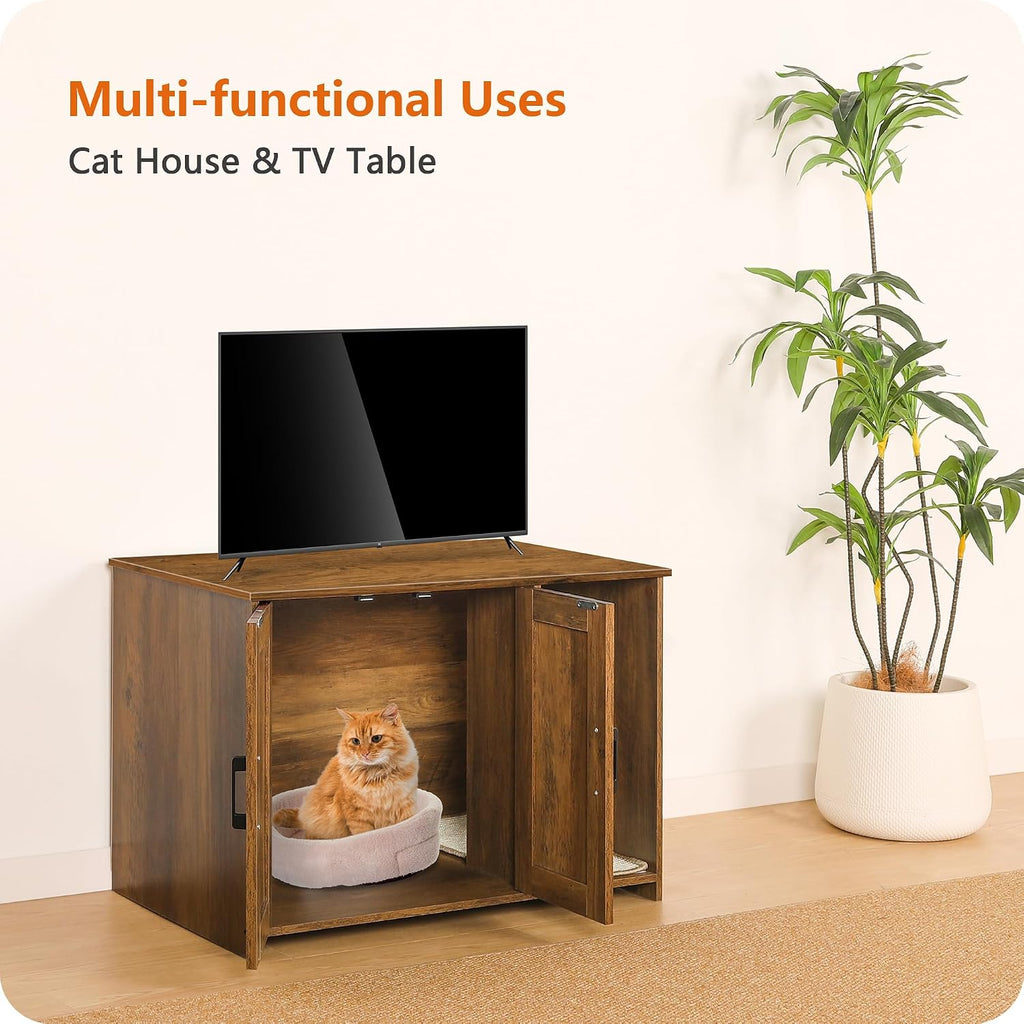 Dwanton Cat Litter Box Enclosure, with Scratching Mat, 31.5" x 19.7"x 21.7"