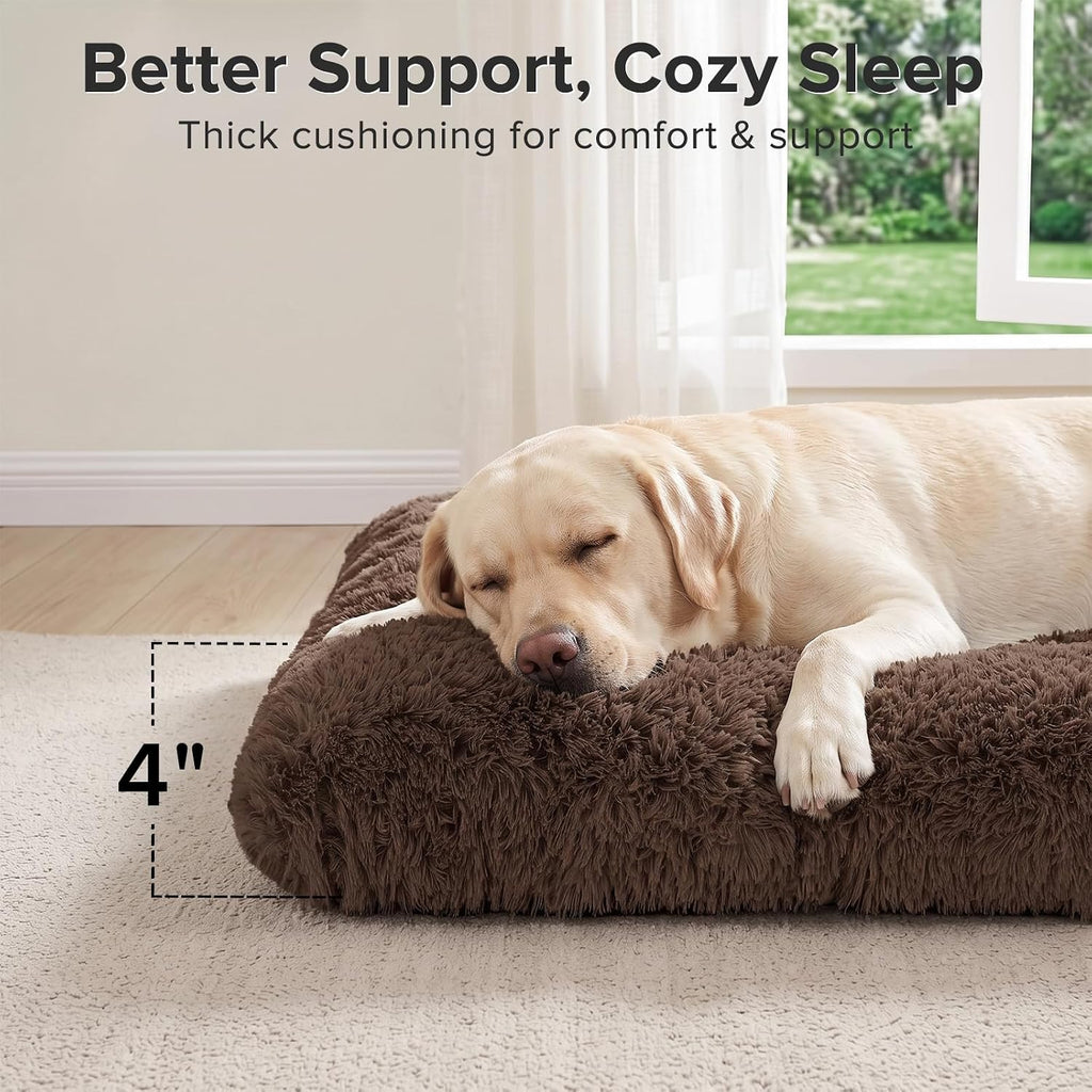 JOEJOY Large Dog Bed Crate Pad, Deluxe Plush Washable Dog Beds Fulffy Soft Kennel Pad Anti-Slip Pet Sleeping Mat for Extra Large Medium Small Dogs, 40" x 27", Brown