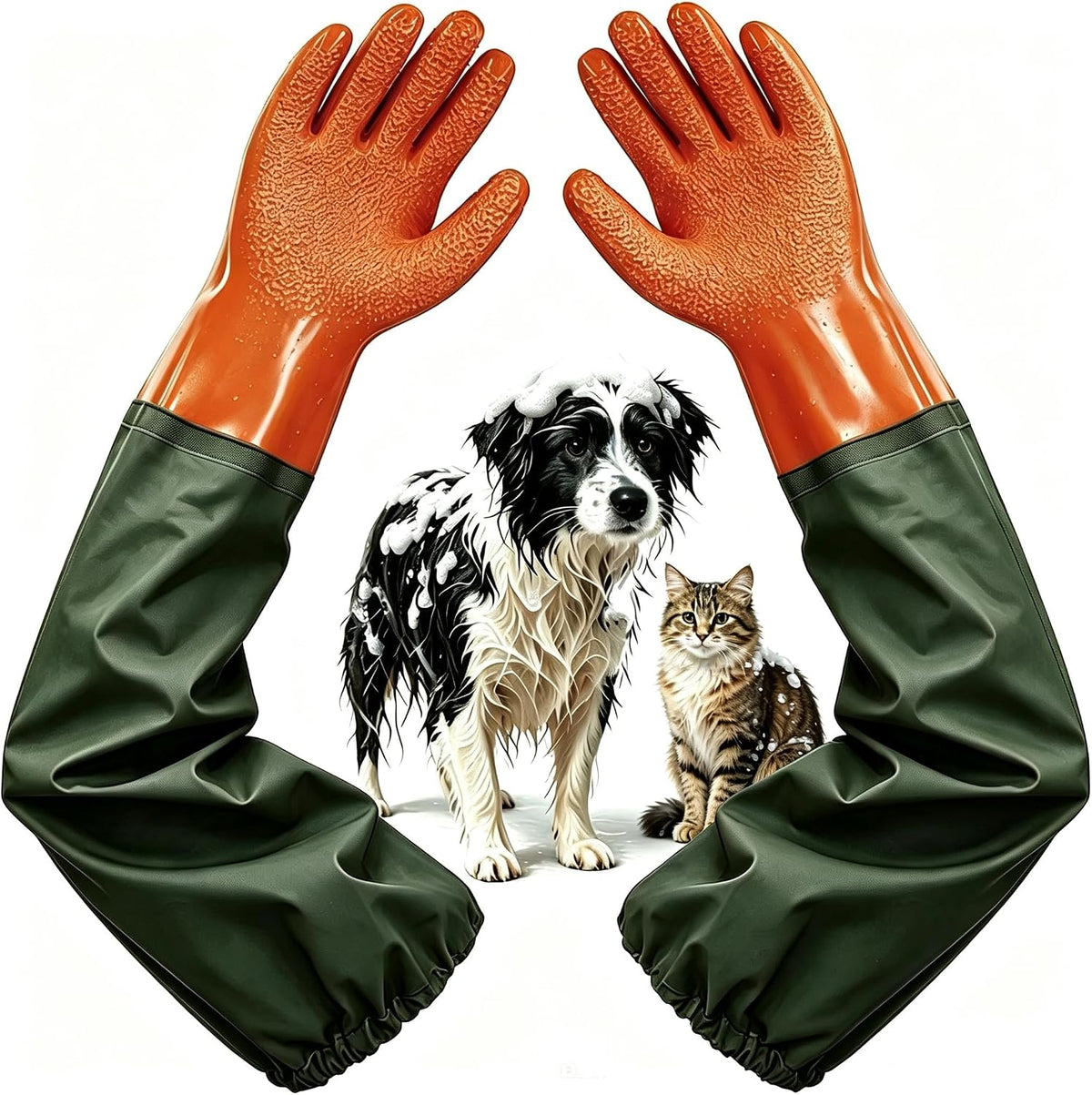 YOFANG 27.2" Long Sleeve Pet Grooming Bathing Gloves Anti-Scratch