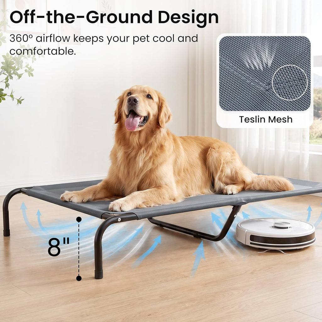 Love's cabin Elevated Cooling Dog Bed for Extra Large Dogs, Portable Indoor & Outdoor Raised Pet Dog Cat Cot, Durable Summer Frame with Breathable Mesh, Grey, 56 inches