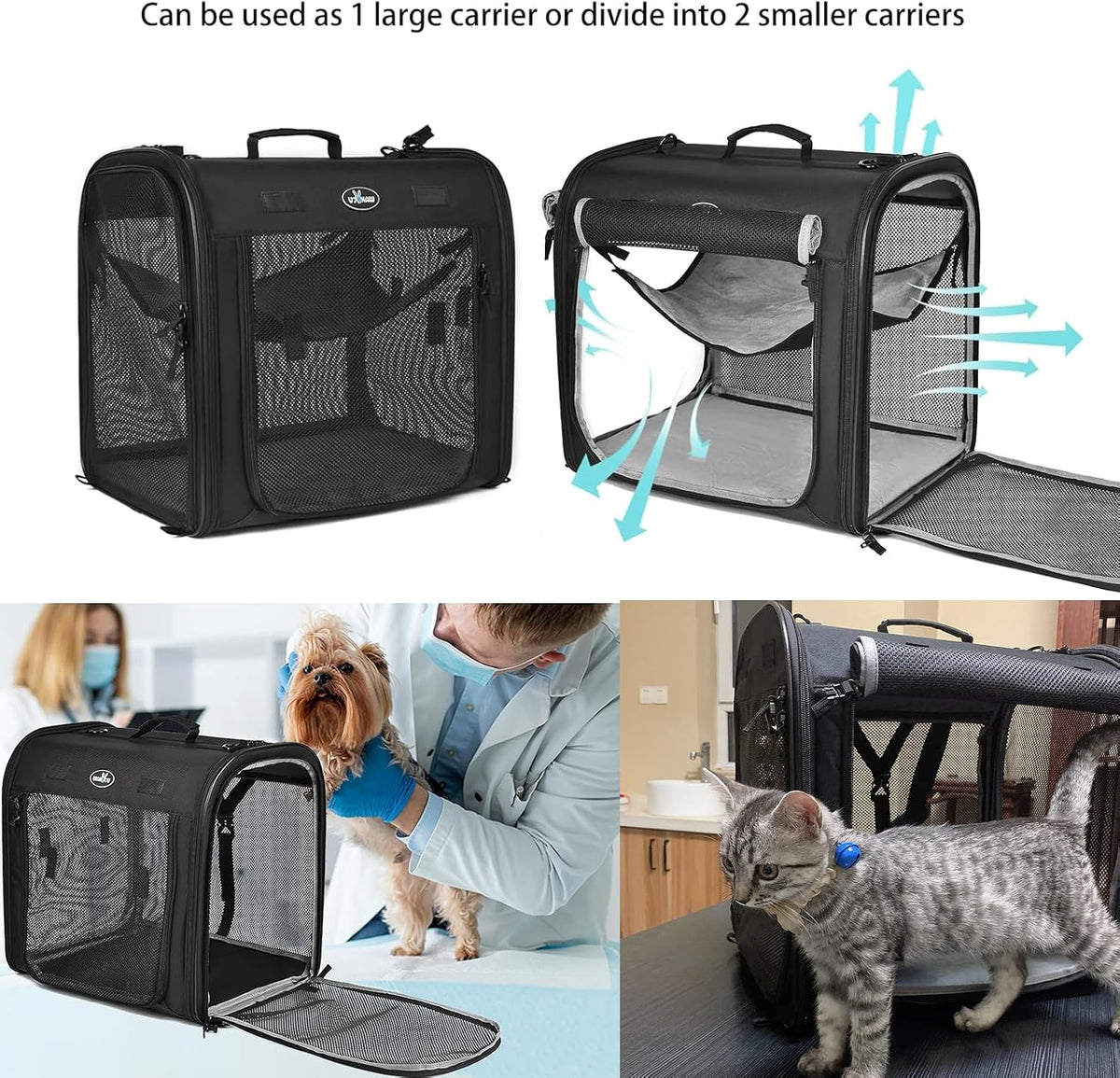 Wakytu 2-in-1 Pet Carrier for Cats & Dog, Travel Carrier for Camping