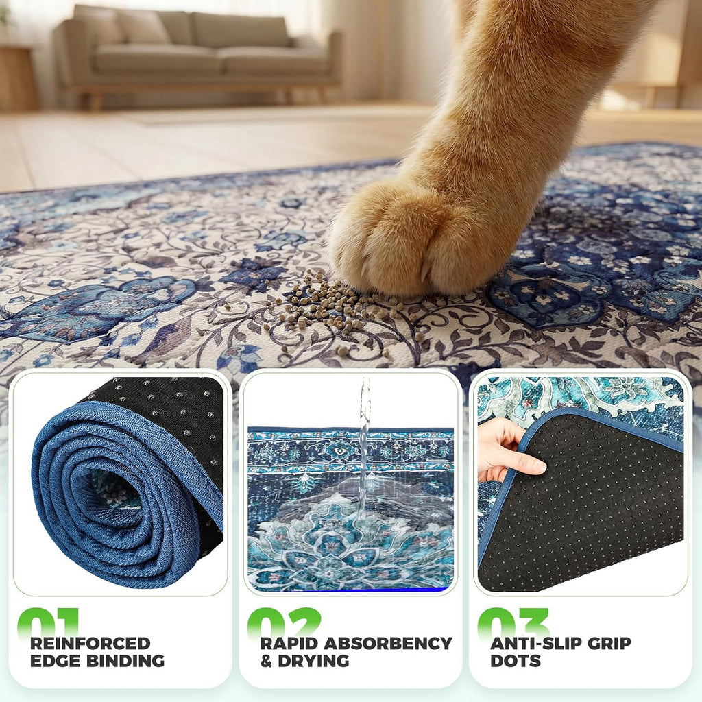 Hompet Cat Litter Mat 2 Pack, 72x72 Large Machine Washable Trapping Mats for Cats, Super Absorbent & Urine-Proof Cat Litter Box Mat for Floor, Waterproof & Non Slip Kitty Litter Rug