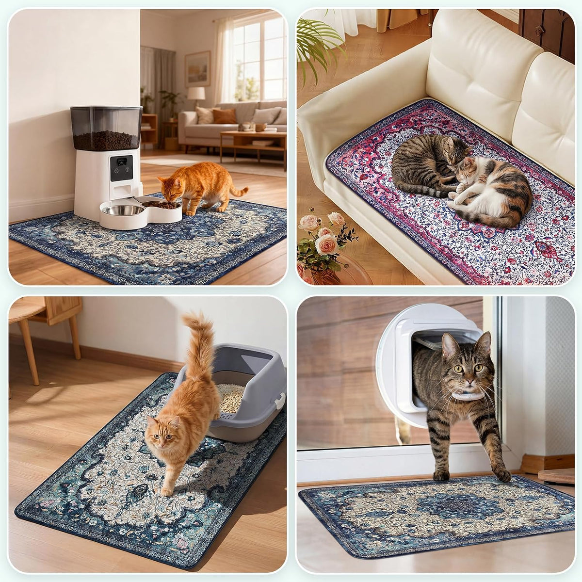 Hompet Cat Litter Mat 2 Pack, 18x54 Large Machine Washable Trapping Mats for Cats, Super Absorbent & Urine-Proof Cat Litter Box Mat for Floor, Waterproof & Non Slip Kitty Litter Rug
