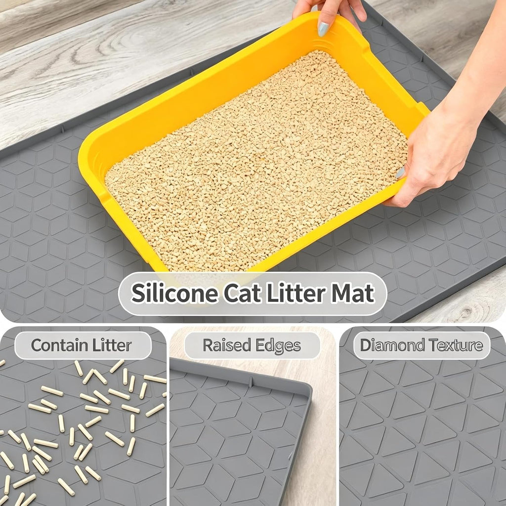 Cat Litter Mat 34" X 22", Washable Silicone Litter Box Mat