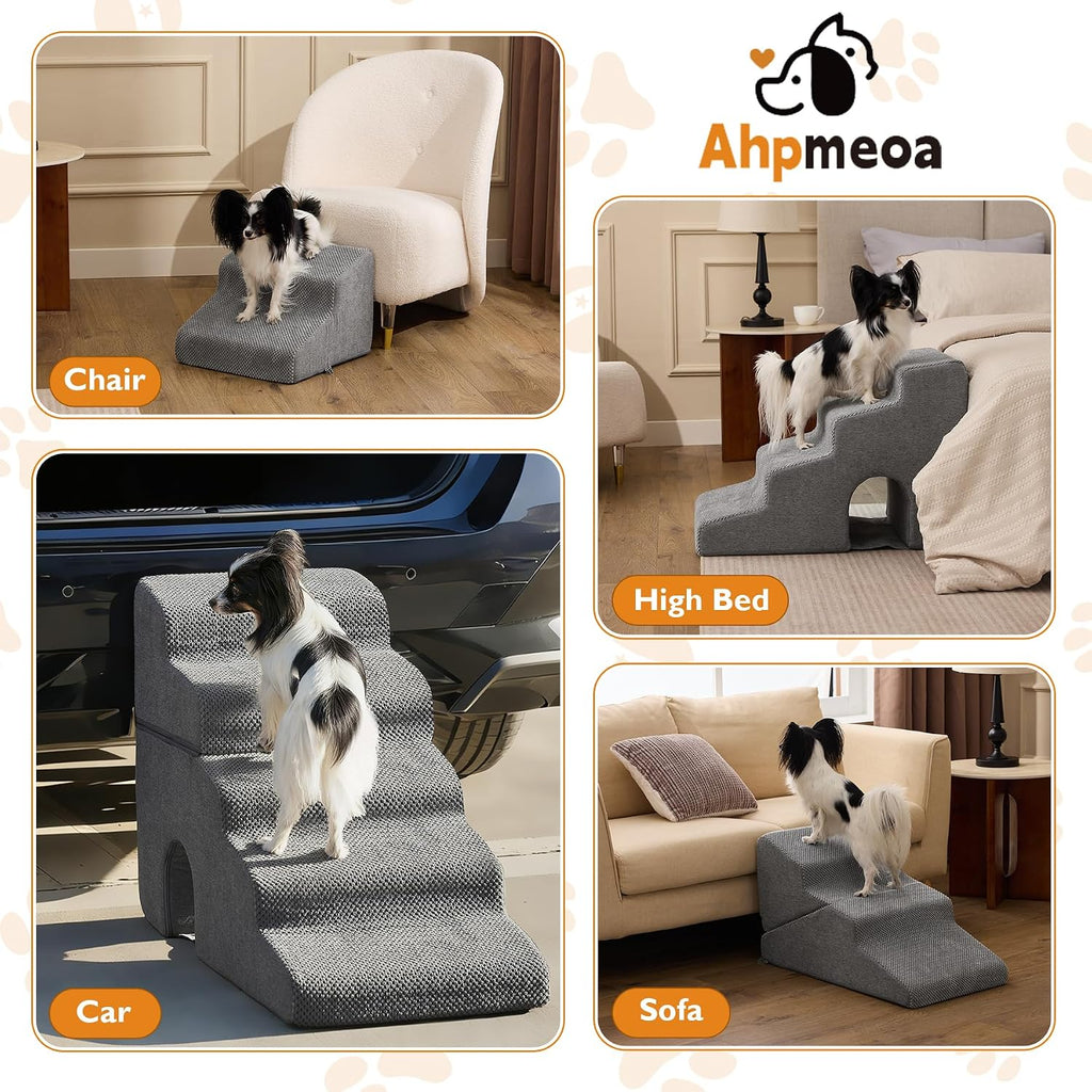 Ahpmeoa Dog Stairs for Small Dogs 11.5’’ H, 2-Step Dog Steps for Bed, Grey