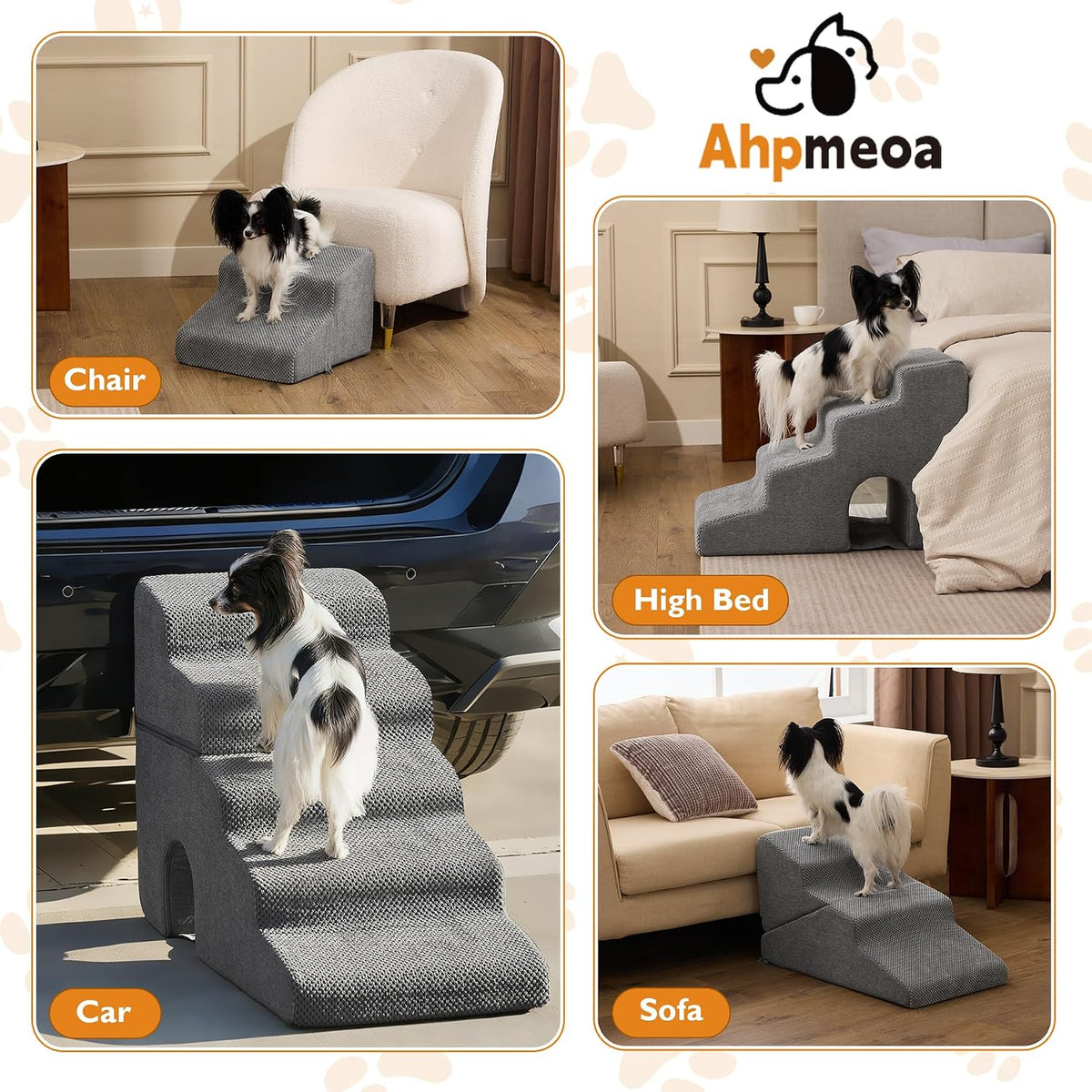 Ahpmeoa Dog Stairs for Small Dogs 11.5’’ H, 2-Step Dog Steps for Bed, Grey