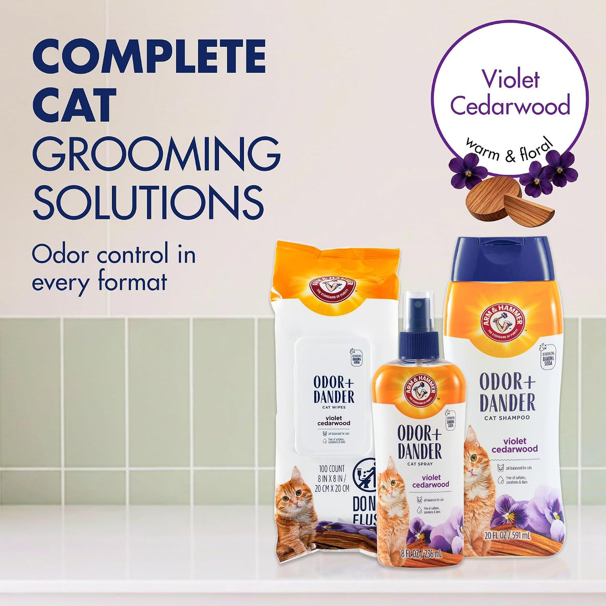 Arm & Hammer Cat Odor Control Wipes, Violet Cedarwood, 100 Count