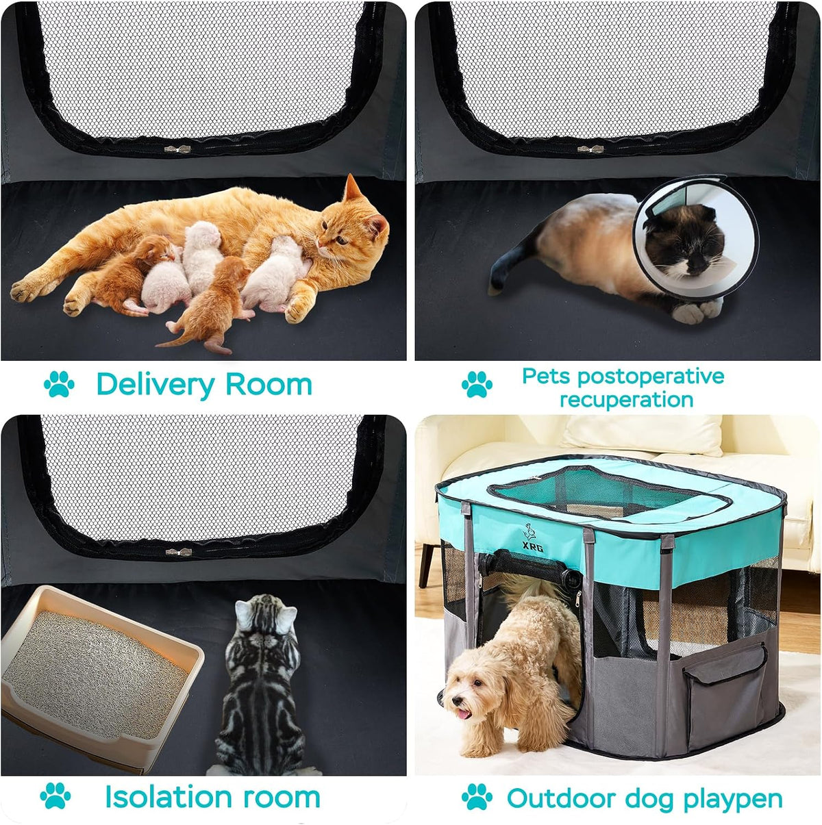 XRG Foldable Pet Playpen，Indoor Cat cage Puppy Crates M(31.5"x23.6"x21.7")