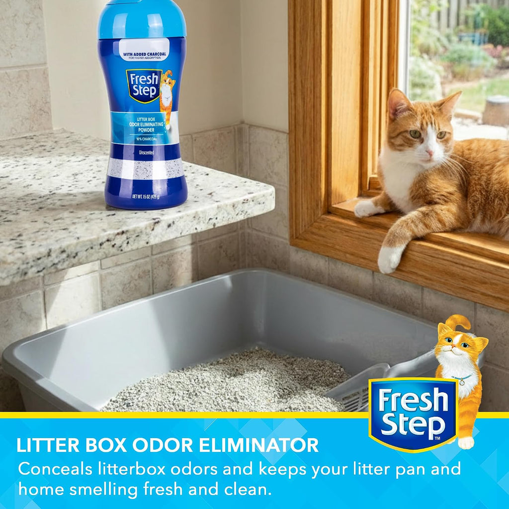 Fresh Step Charcoal Odor Eliminating Cat Litter Box Powder, 15 Oz, 6-Pack