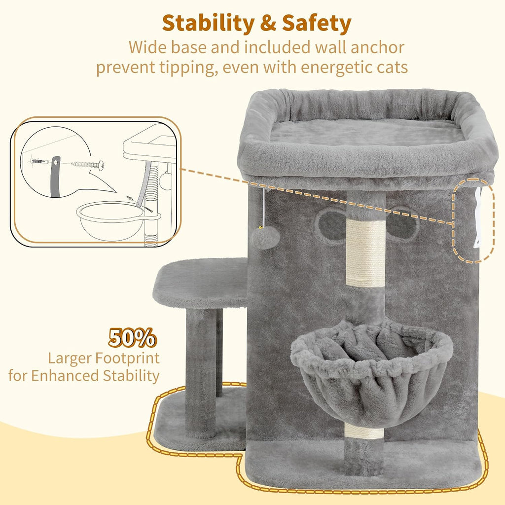 Heybly 26.3" Cat Tree for Large Cats with Big Perch & Dual Condos HCT204SW