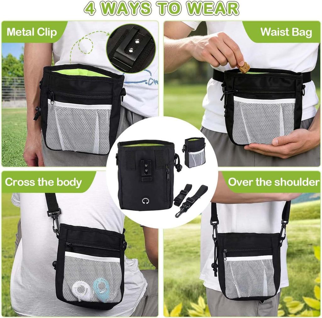 JIURUN 3-in-1 Dog Treat Pouch for Training, Hands-Free Dog Training Treat Bag with Clicker & Poop Bag Dispenser, Adjustable Waist Pack with Belt Loop Clip for Dog Walk, Park, Outdoor Essentials