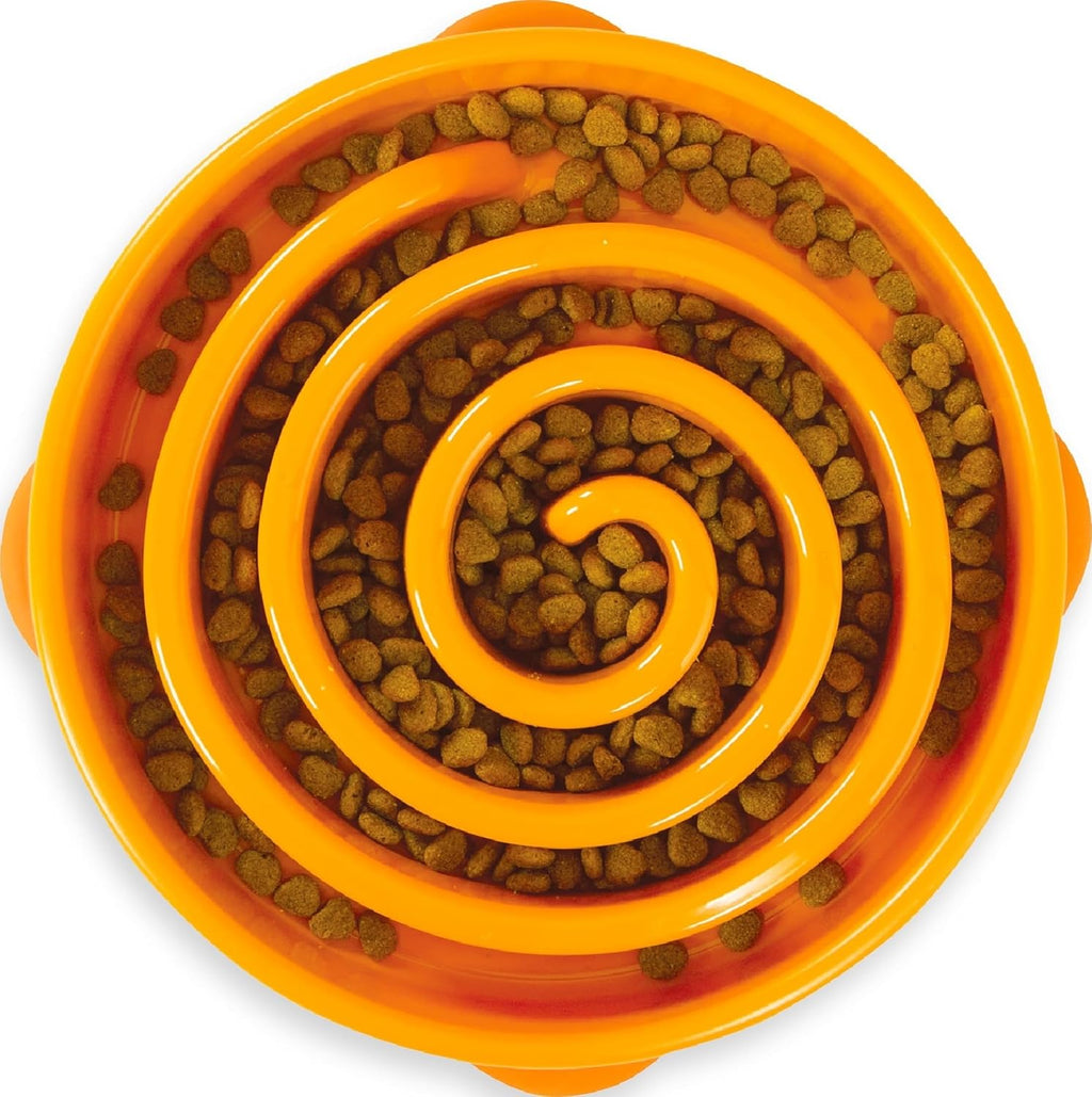 Outward Hound Fun Feeder Slo Bowl – Large 4‑Cup Capacity, Slow Feeding, Medium to Large Dogs, Non‑Slip, Orange, Swirl Pattern | Slows Fast Eaters, Can Aid Digestion, Holds 4 Cups Dry or Wet Food, Non-Slip Base, Easy Clean, No BPA, Medium to Large Dogs 