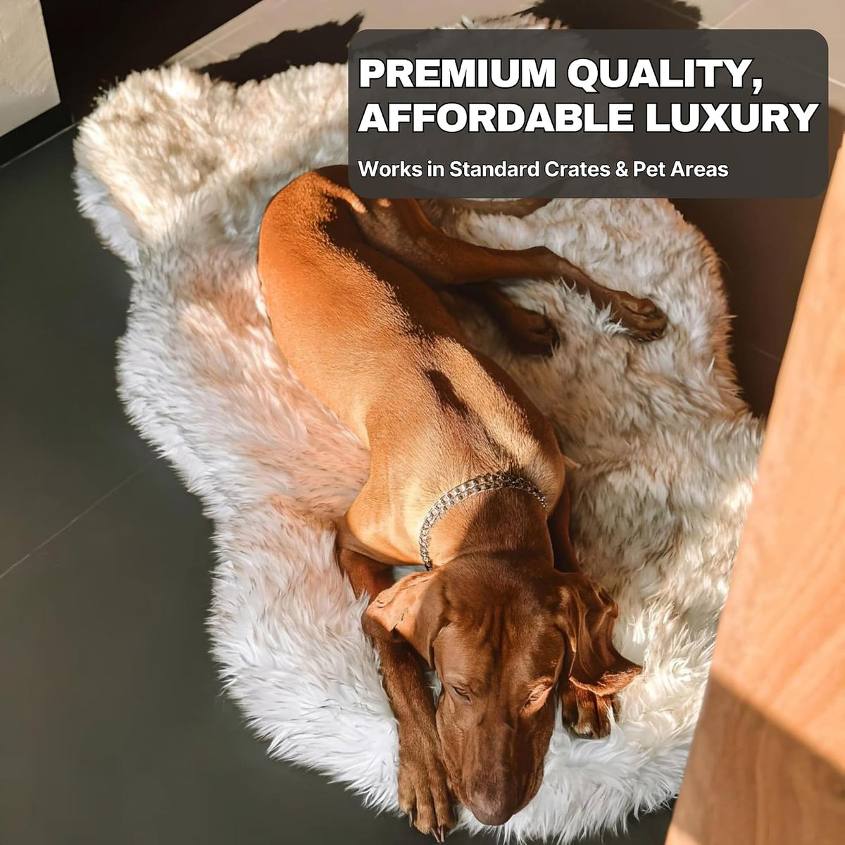 Faux Fur Orthopedic Dog Bed, Memory Foam, White w/Brown Tips 60"x35"