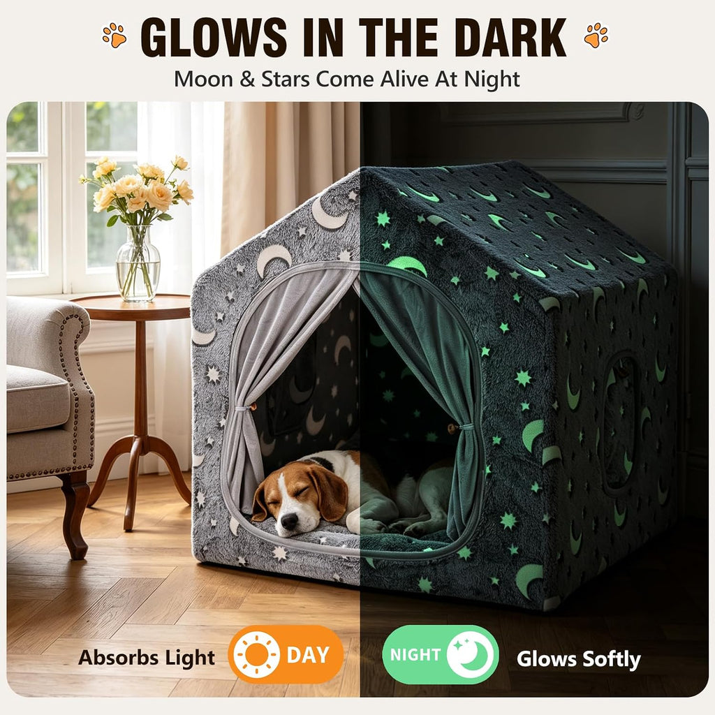 Indoor Dog House, Glow in the Dark Cave for Small & Medium Dogs