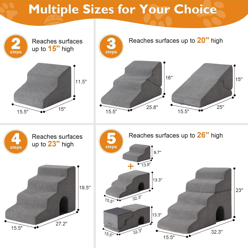 Ahpmeoa Dog Stairs for Bed 19.5’’ H, 4-Step Dog Steps for High Bed, Grey