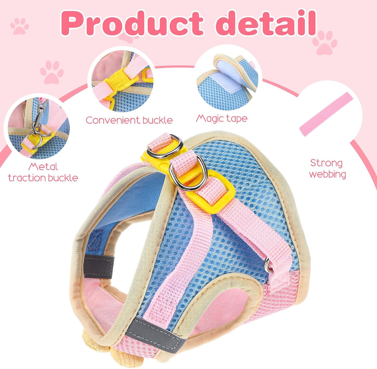 Flower Cat Harness and Leash Set for Walking, 10.2-11.8in