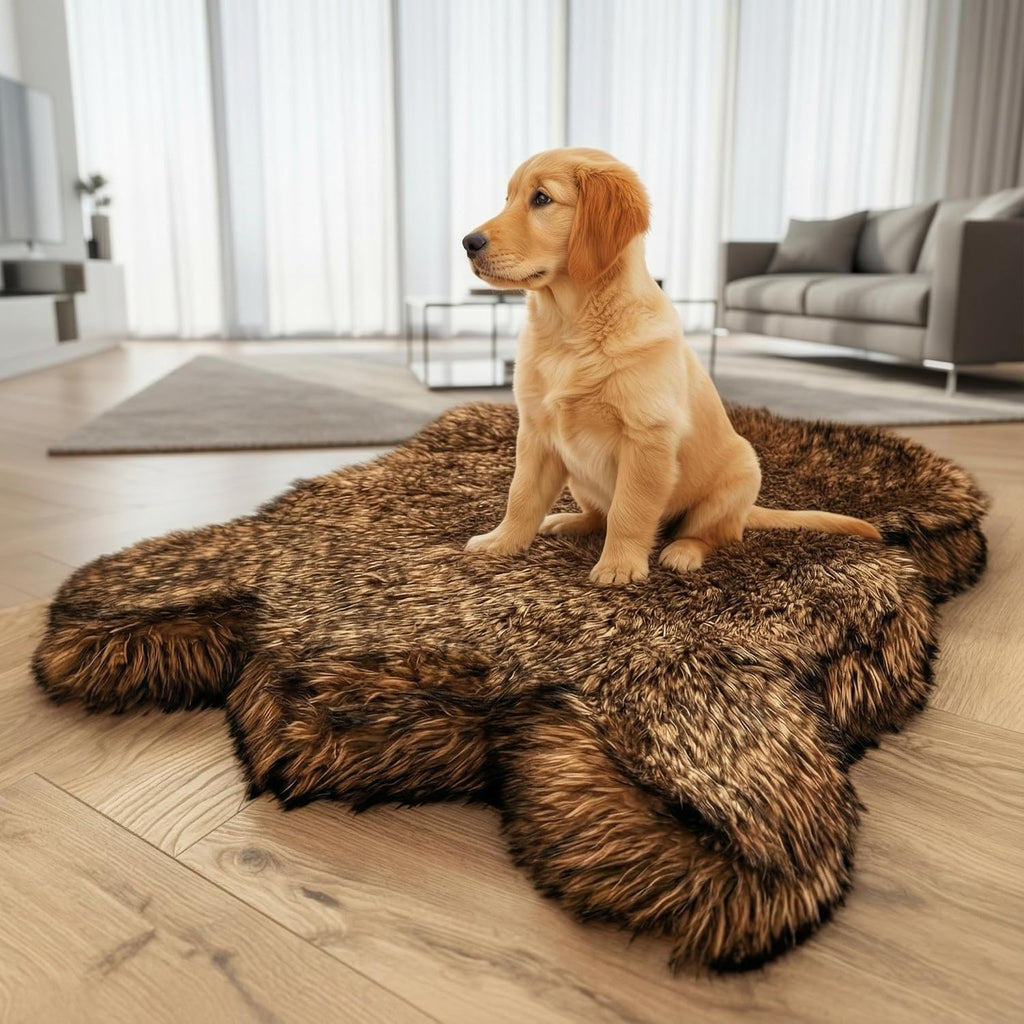 IHAPPYDOG Faux Fur Orthopedic Dog Bed, Memory Foam, Brown 60"x35"