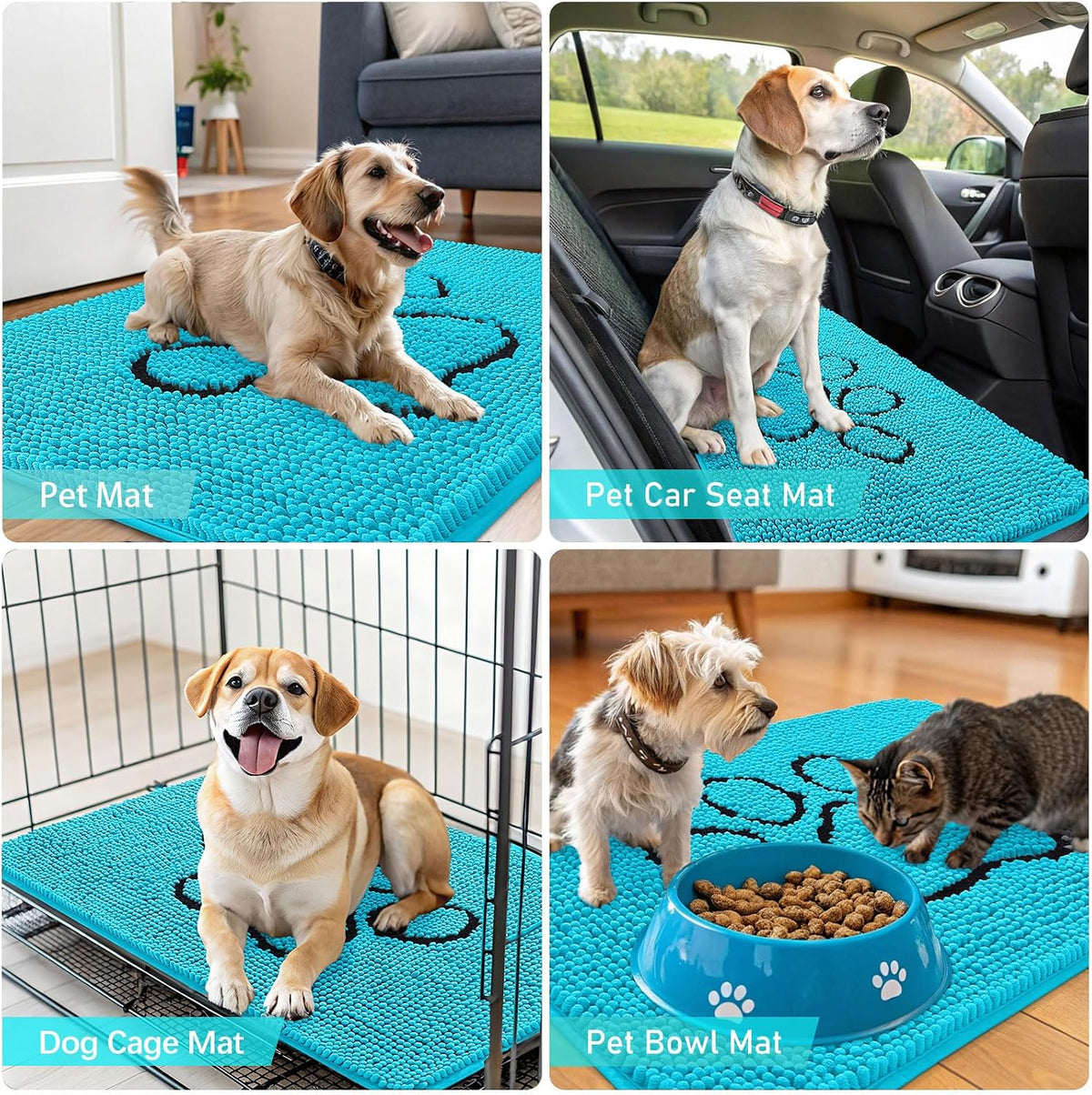 OLANLY Dog Door Mat for Muddy Paws 36x24, Paw Print Design Chenille Mud Mat