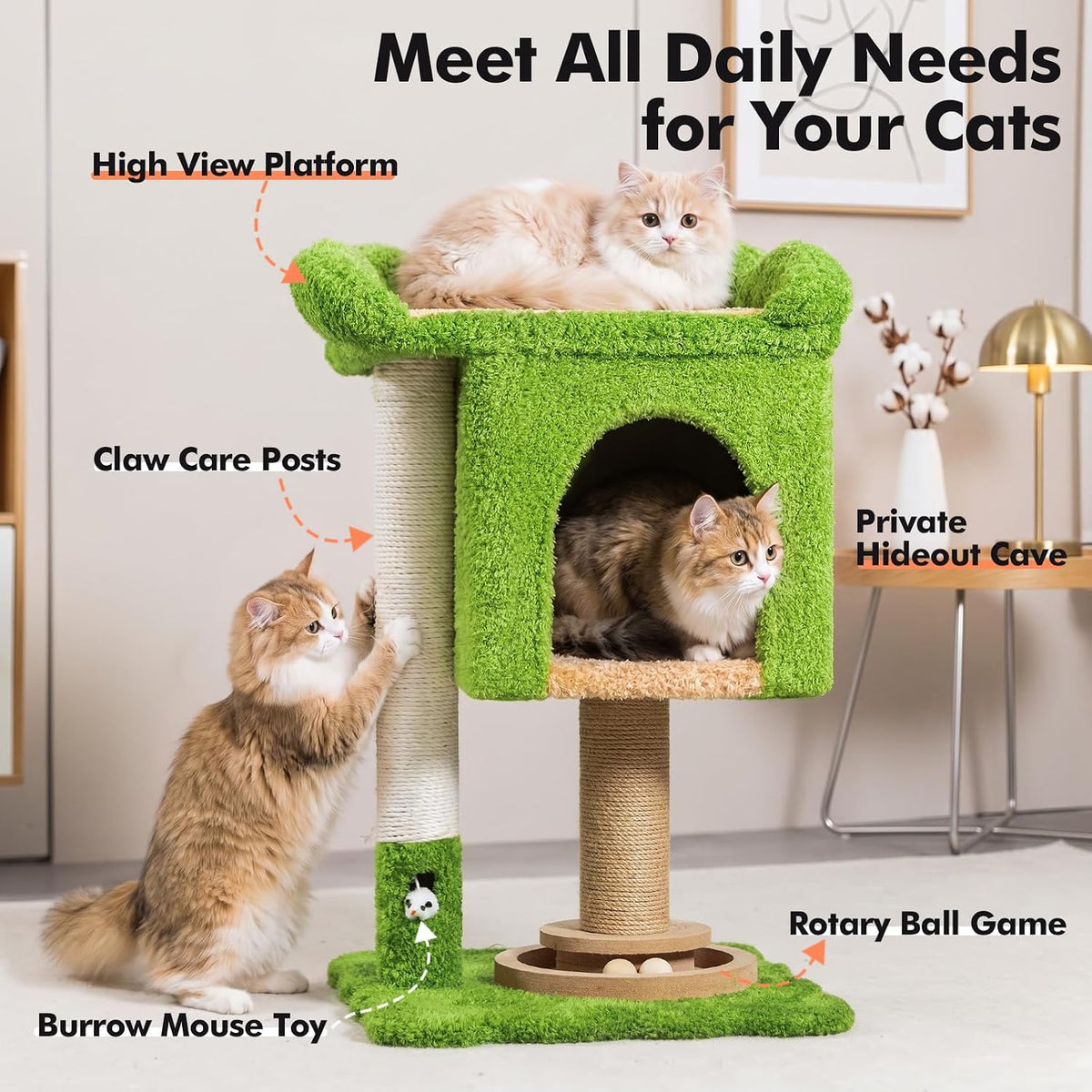 WOOCHPET Cat Tree with Sisal Scratching Posts and Cat Toys for Indoor Kittens