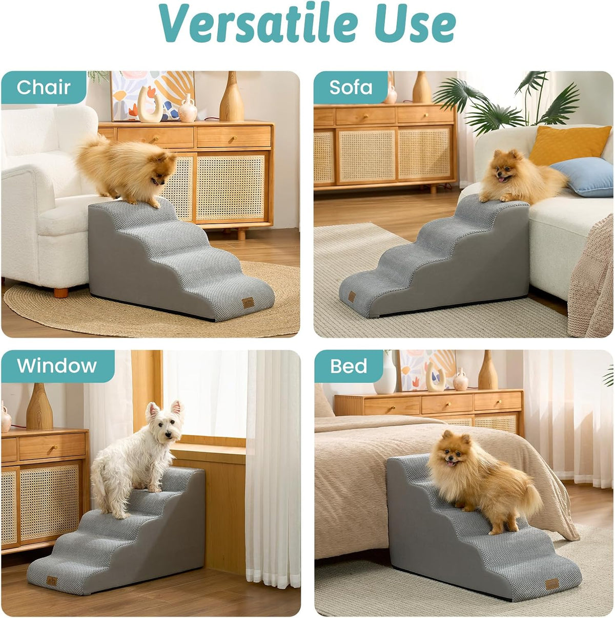 COZY KISS Dog Stairs for Small Dogs, 5 Step Pet Stairs for Beds & Couches