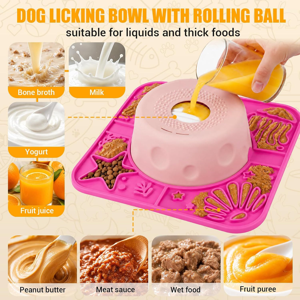 Slow Feeder Dog Bowl with Rolling Ball, 2 in 1 Dog Lick Bowl with Mat