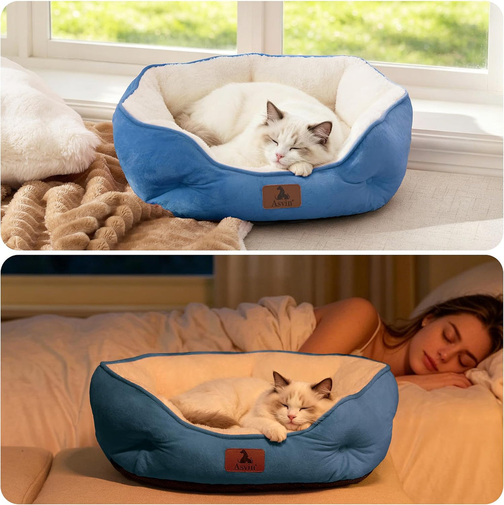 Asvin Medium Dog Bed for Medium Dogs, Cat Beds for Indoor Cats, Pet Bed for Puppy and Kitty, Extra Soft & Machine Washable with Anti-Slip & Water-Resistant Oxford Bottom, Light Blue, 25 inches