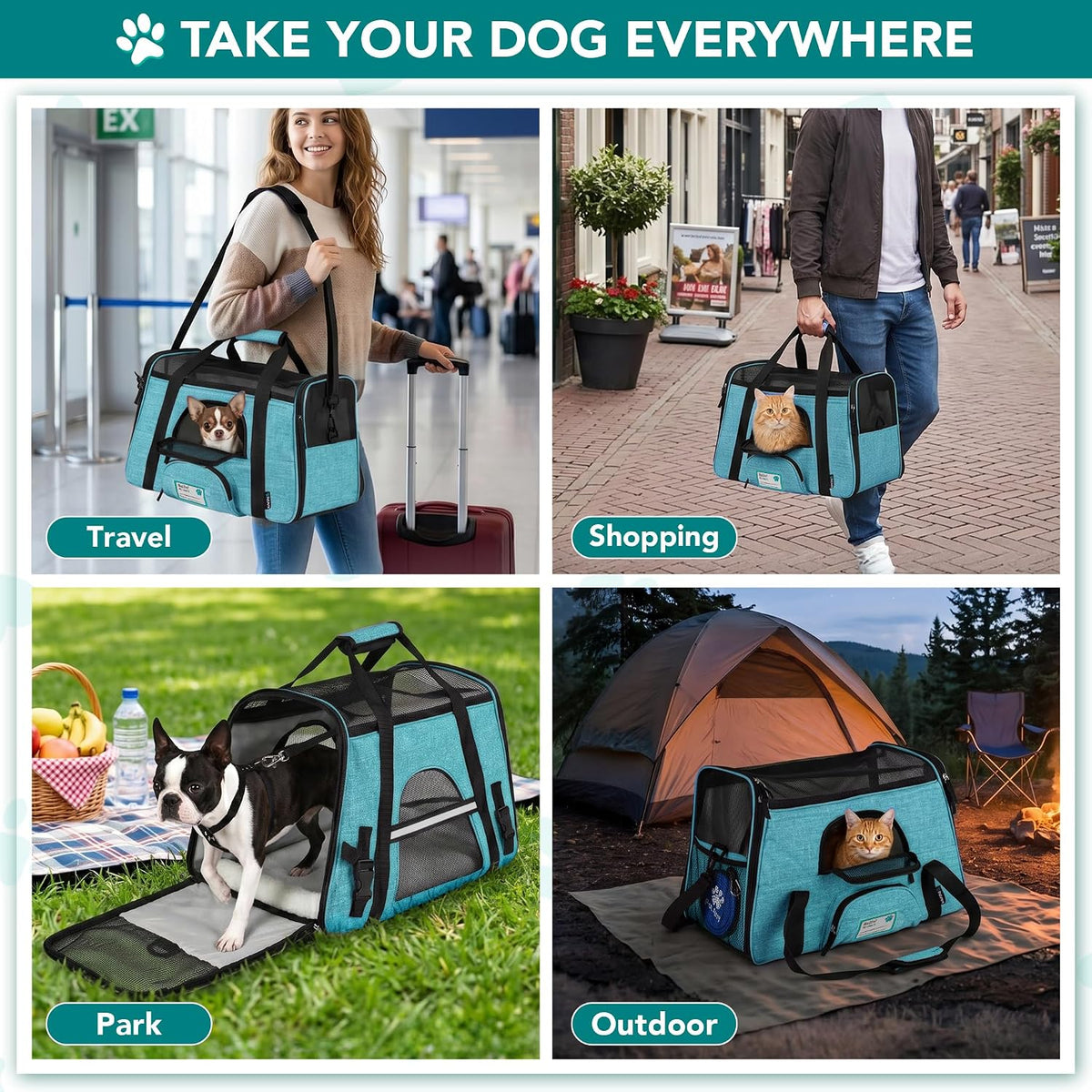 PetAmi Airline Approved Pet Carrier for Cats Small Dogs, Large Heather Blue