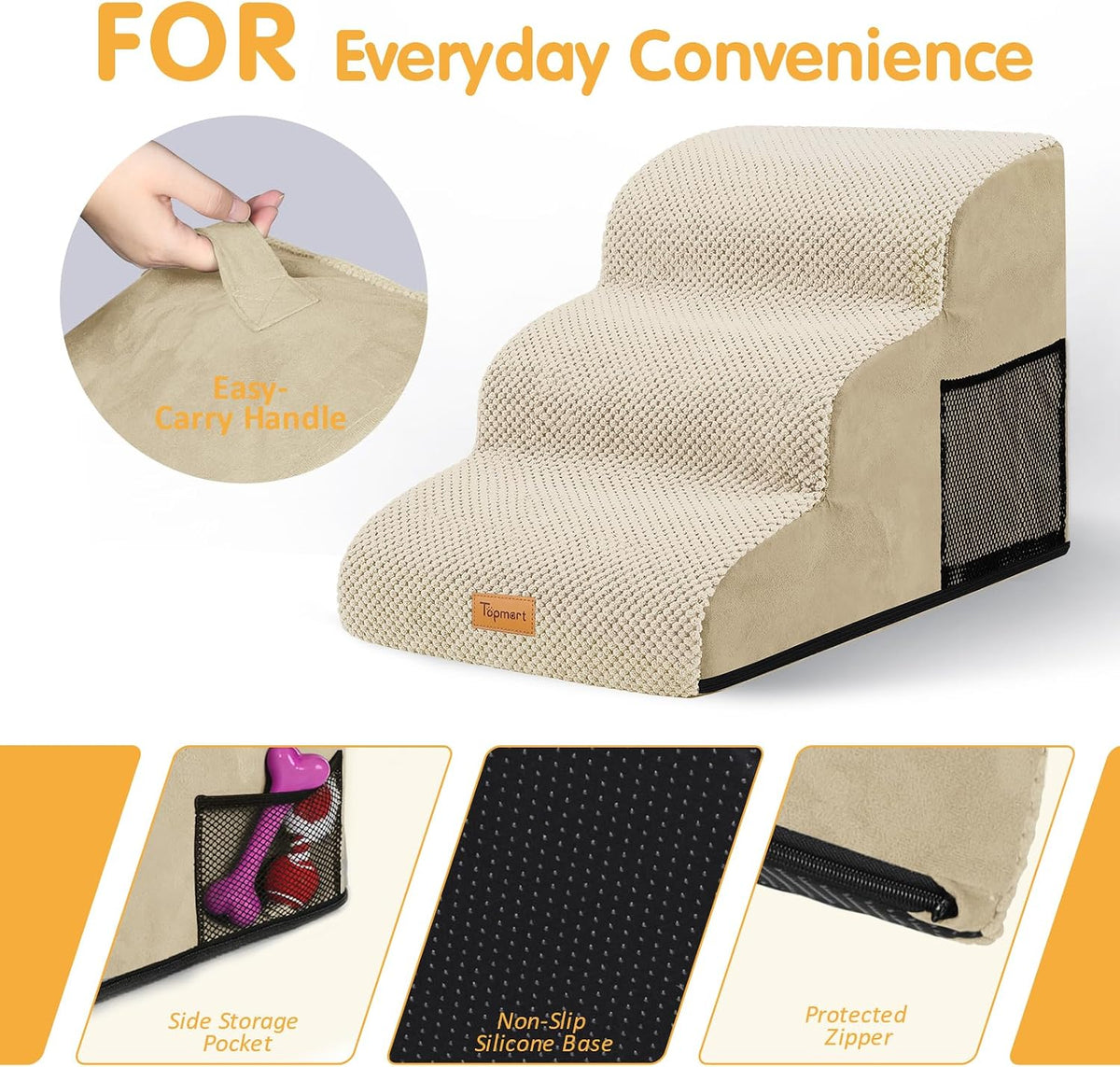 Topmart 3 Tiers Foam Dog Ramps/Steps,Non-Slip Pet Steps
