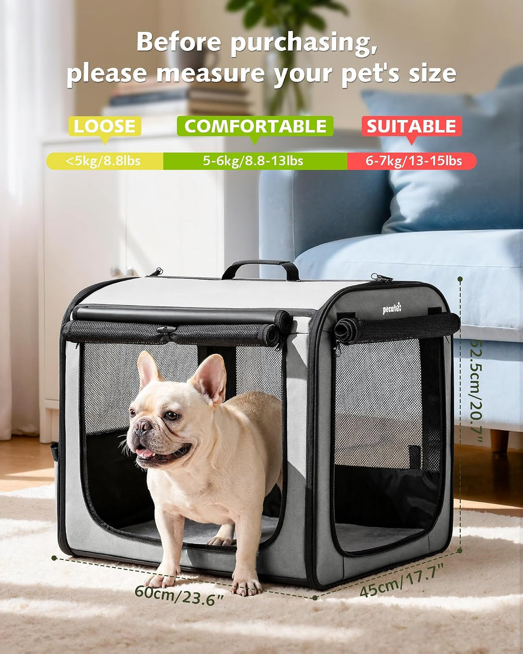 Dog Car Carrier Light Weight 24×17.7×20.5in, Foldable Dog Carrier, Gray