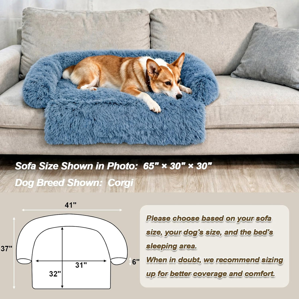 GGIB Calming Dog Bed Fluffy Plush Dog Mat for Furniture Protector with Removable Washable Cover for Large Medium Small Dogs and Cats (Medium, Navy)