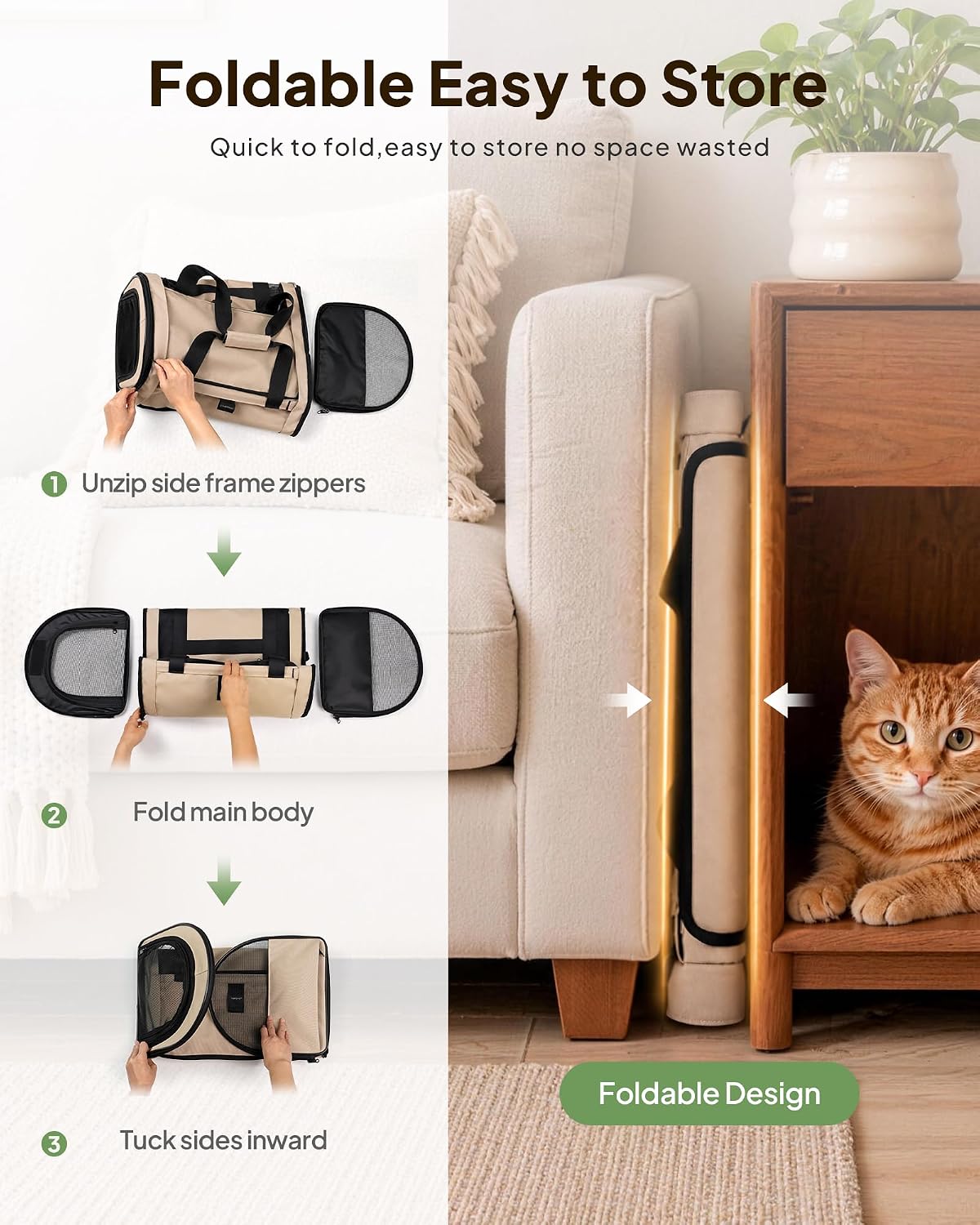 Backpackable Cat Carrier 17"x11"x11", Soft-Sided Collapsible Pet Carrier