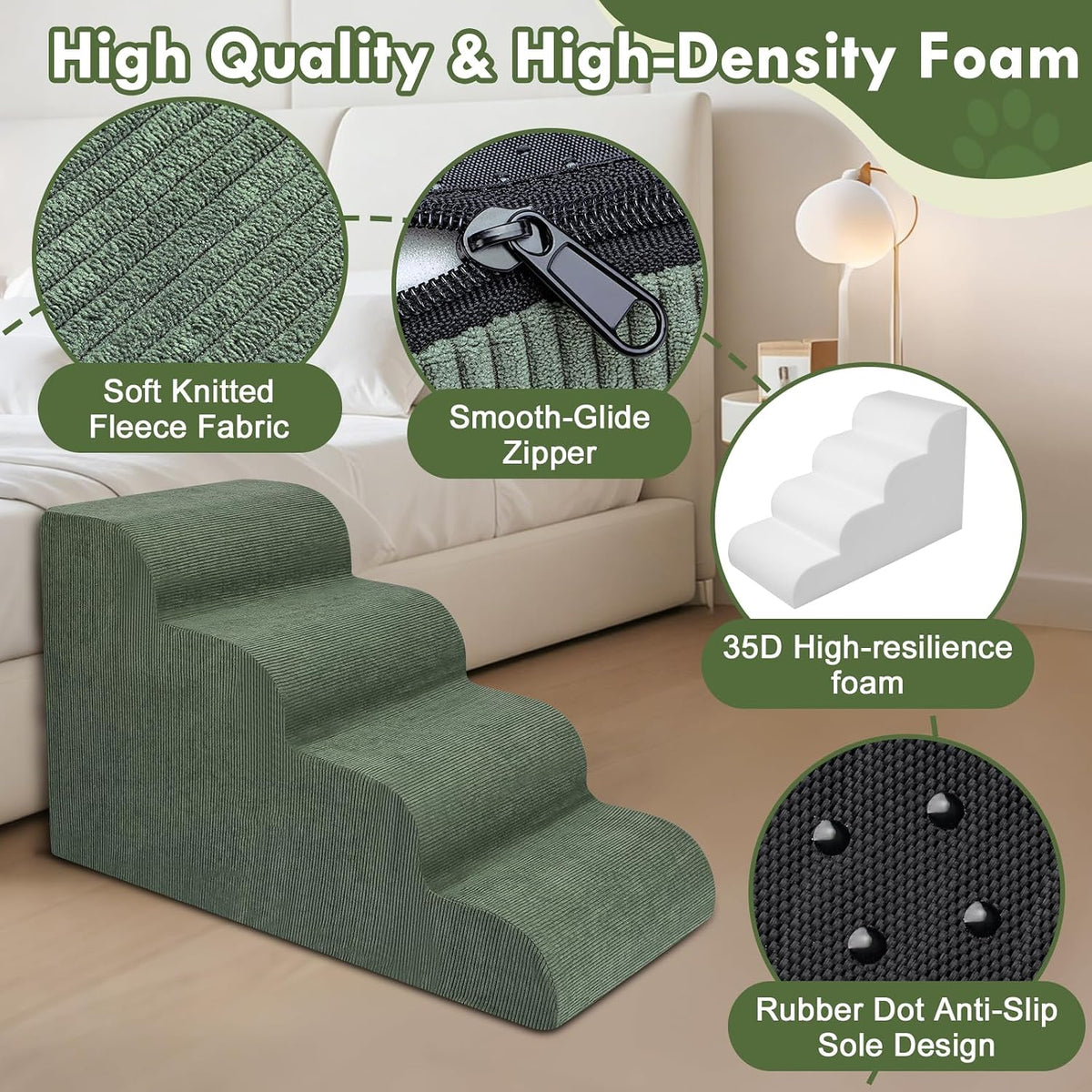 Extra Wid Dog Stairs for Large Dogs, 24" H Pet Steps for High Beds