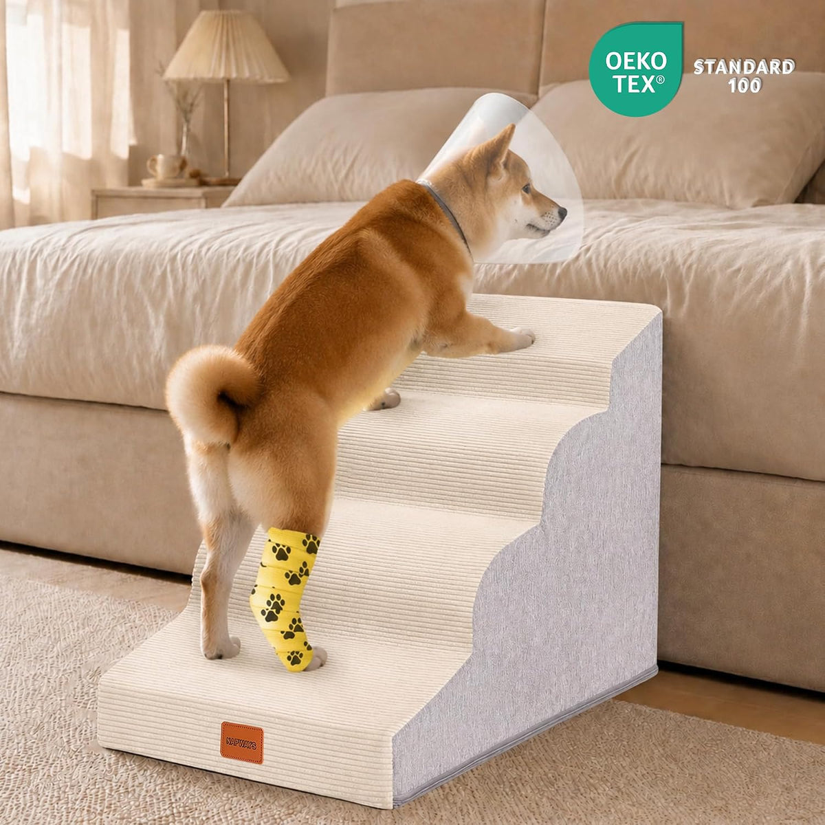 3-Step Curved Dog Stairs 15.7" H for Small Dogs Low Couch & Sofa