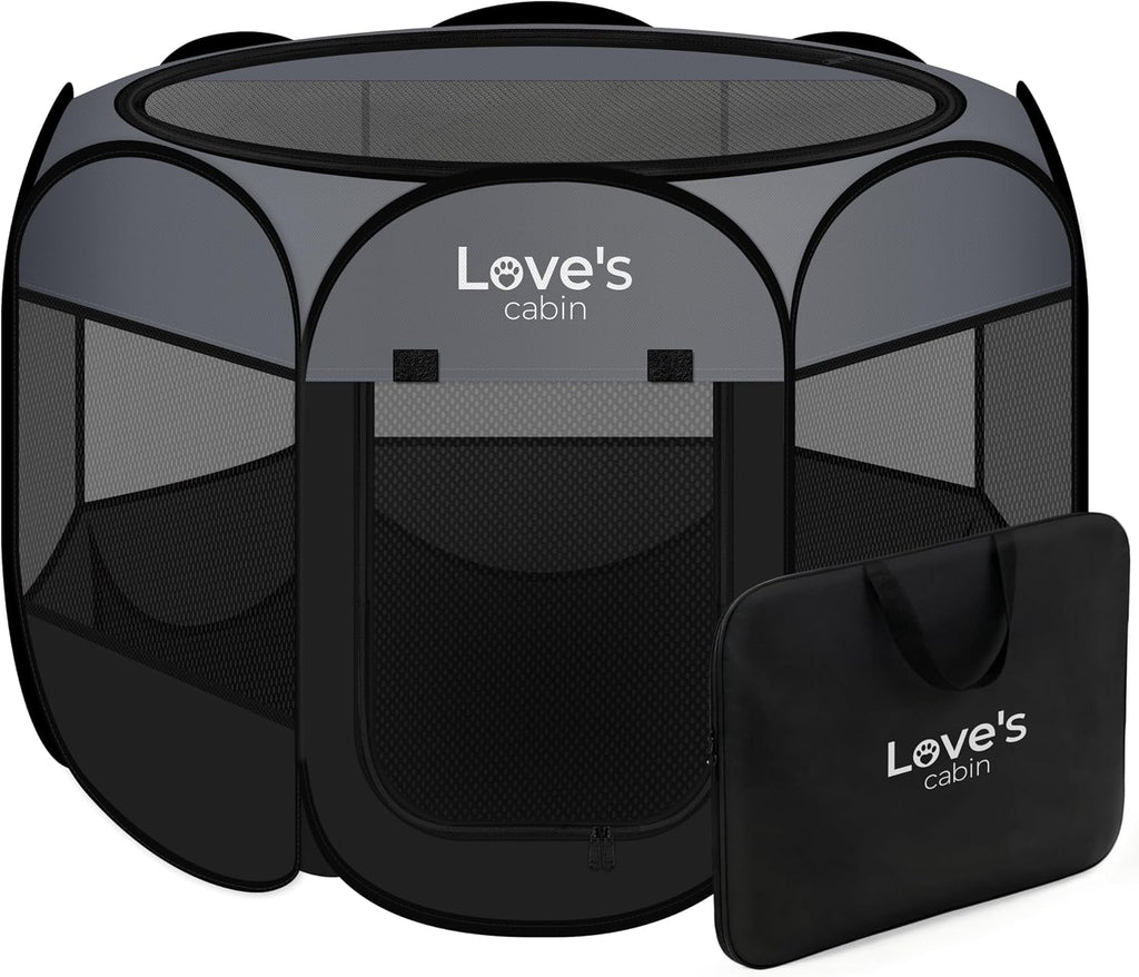 Love's cabin Pet Puppy Dog Playpen, Medium Dog Tent Crates Cage Indoor/Outdoor, Portable Playpen for Cat, Foldable Pop Up Dog Kennel Playpen with Carring Case, Removable Zipper Top, Dark Grey