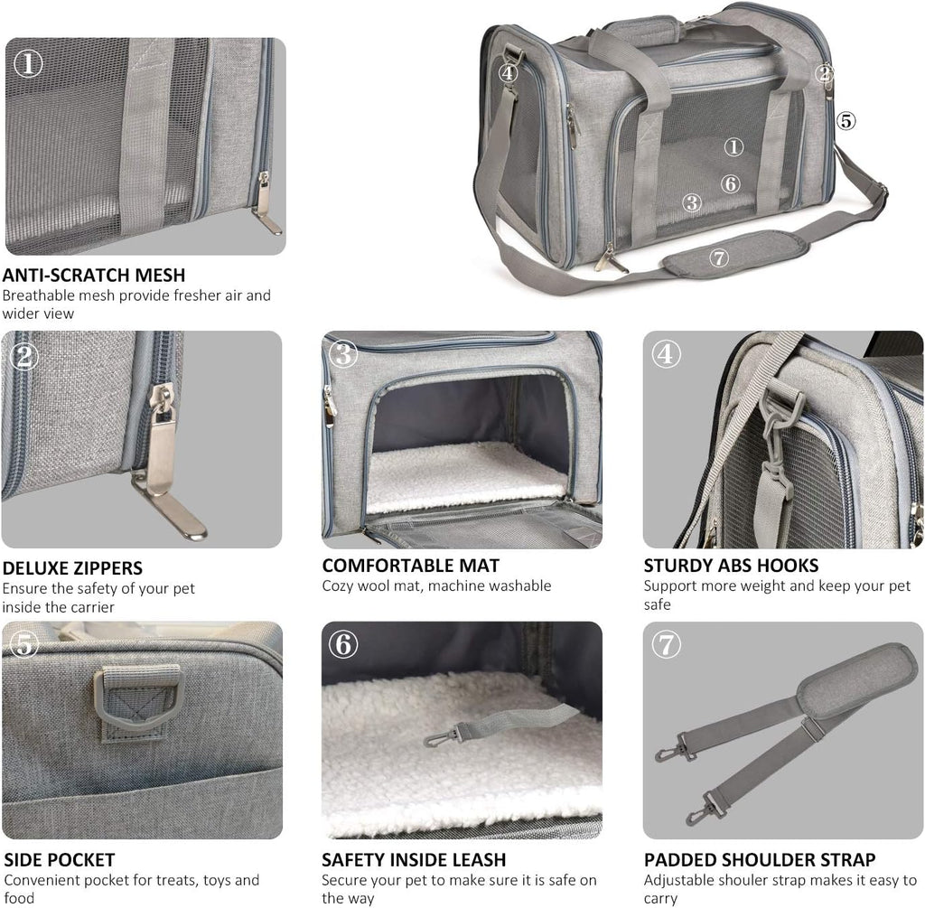 Henkelion Large Cat Carriers Dog Carrier Pet Carrier for Cats Dogs Puppies up to 25Lbs, Big Dog Carrier Soft Sided, Travel Puppy Carrier - Large - Grey