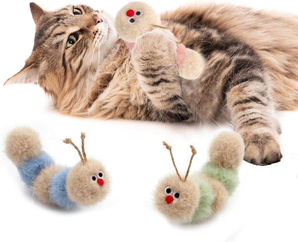 Jumpaws Interactive Natural Catnip Toy, with Rattle, Bite Resistant, for All Ages Indoor Cat, Shape of Caterpillar, Kitten Toy (Small/ 3 Pck/Cat Toy)