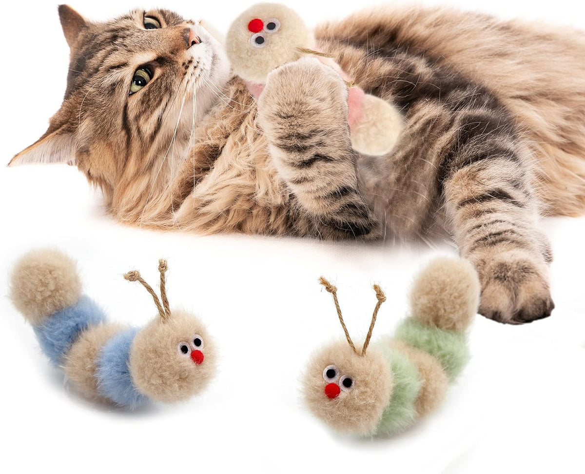 Jumpaws Interactive Natural Catnip Toy, with Rattle, Bite Resistant, for All Ages Indoor Cat, Shape of Caterpillar, Kitten Toy (Small/ 3 Pck/Cat Toy)