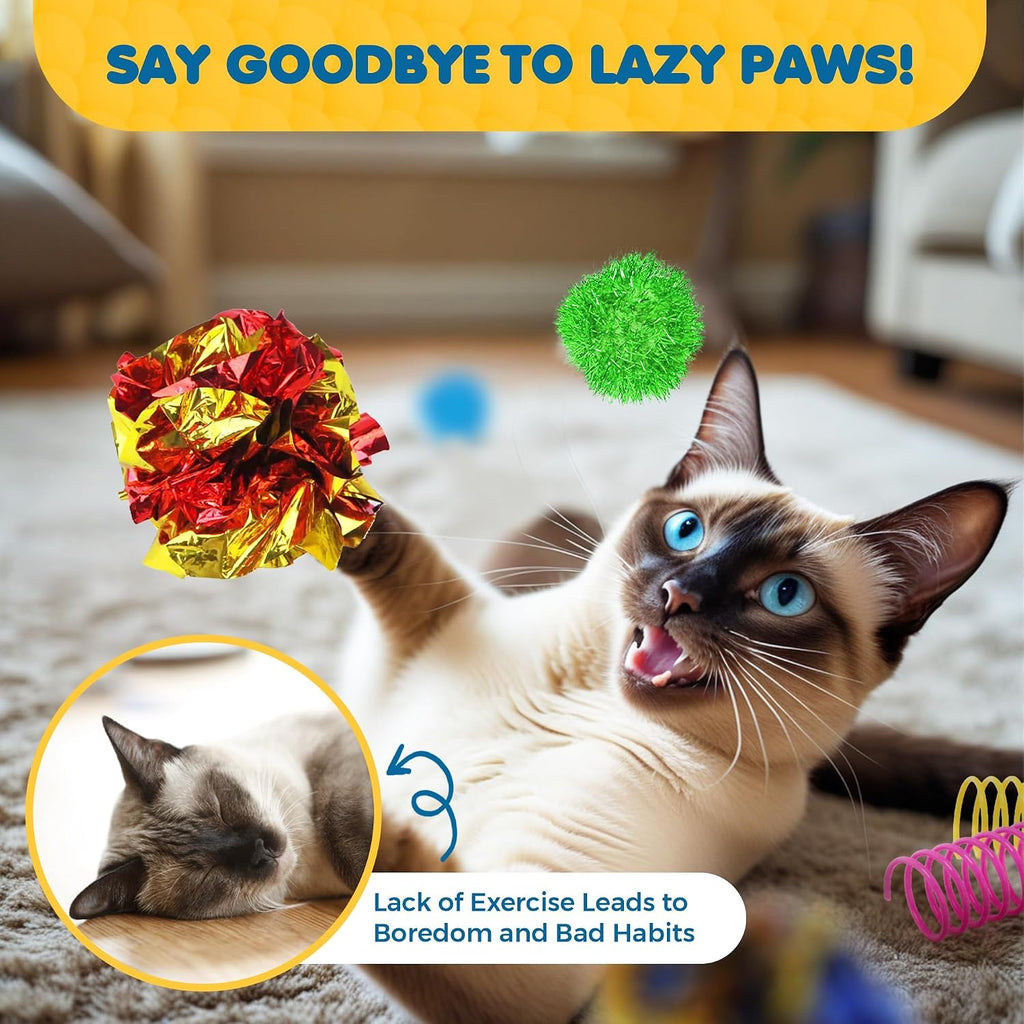 SunGrow Cat Toy Variety Pack, Feline Entertainment for Indoor Kitten, Lightweight, Colorful, Pet Interactive Chase Toys, Activity Tool, Cat’s Supplies & Accessories, 30 Pcs per Pack