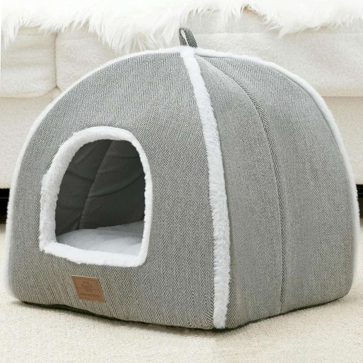 Cat Beds for Indoor Cats-Cat Bed Cave House Tent for Kittens and Small Pets with Washable Cushioned,Soft and Warm Indoor House, Grey, 15 inches
