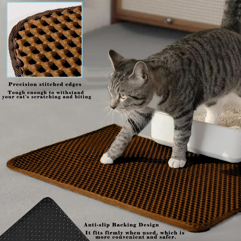 Cat Litter Mat, Double Layer Cat Litter Box Mat (30x22 Inch, Brown)