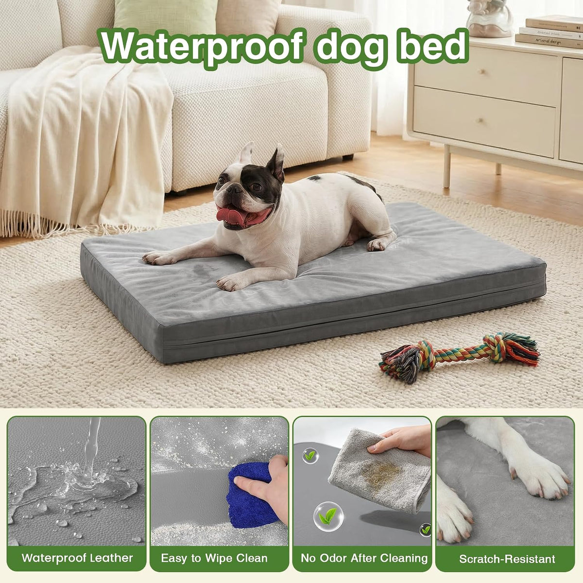 Waterproof Small Dog Bed Crate Pad 24", Washable Puppy Bed Orthopedic Gray