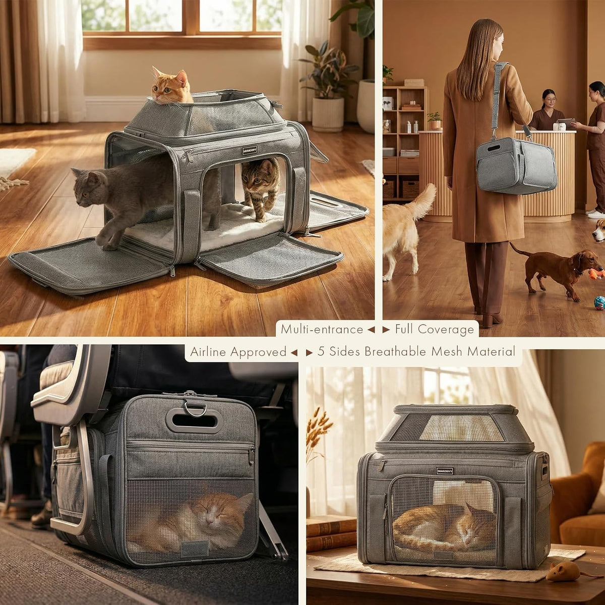 Top-Expandable Pet Carrier with Treat Pet Window,18x11x11 Airline Approved