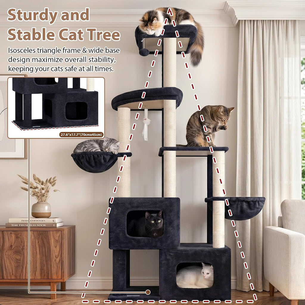 Gitelsnour 71'' Heavy Duty Cat Tree Tower with 2 Large Cat Condo, GCT801G
