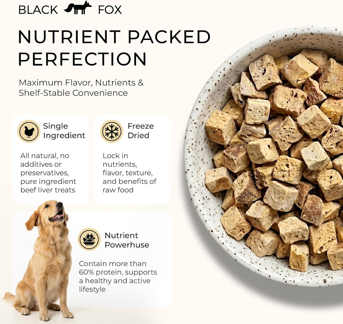 BLACK FOX Freeze-Dried Chicken Liver Dog Treats & Cat Treats | 270 Treats, 4oz | Single Ingredient, Raw, Grain-Free, High Protein Training Treats for Dogs and Cats | All Life Stages