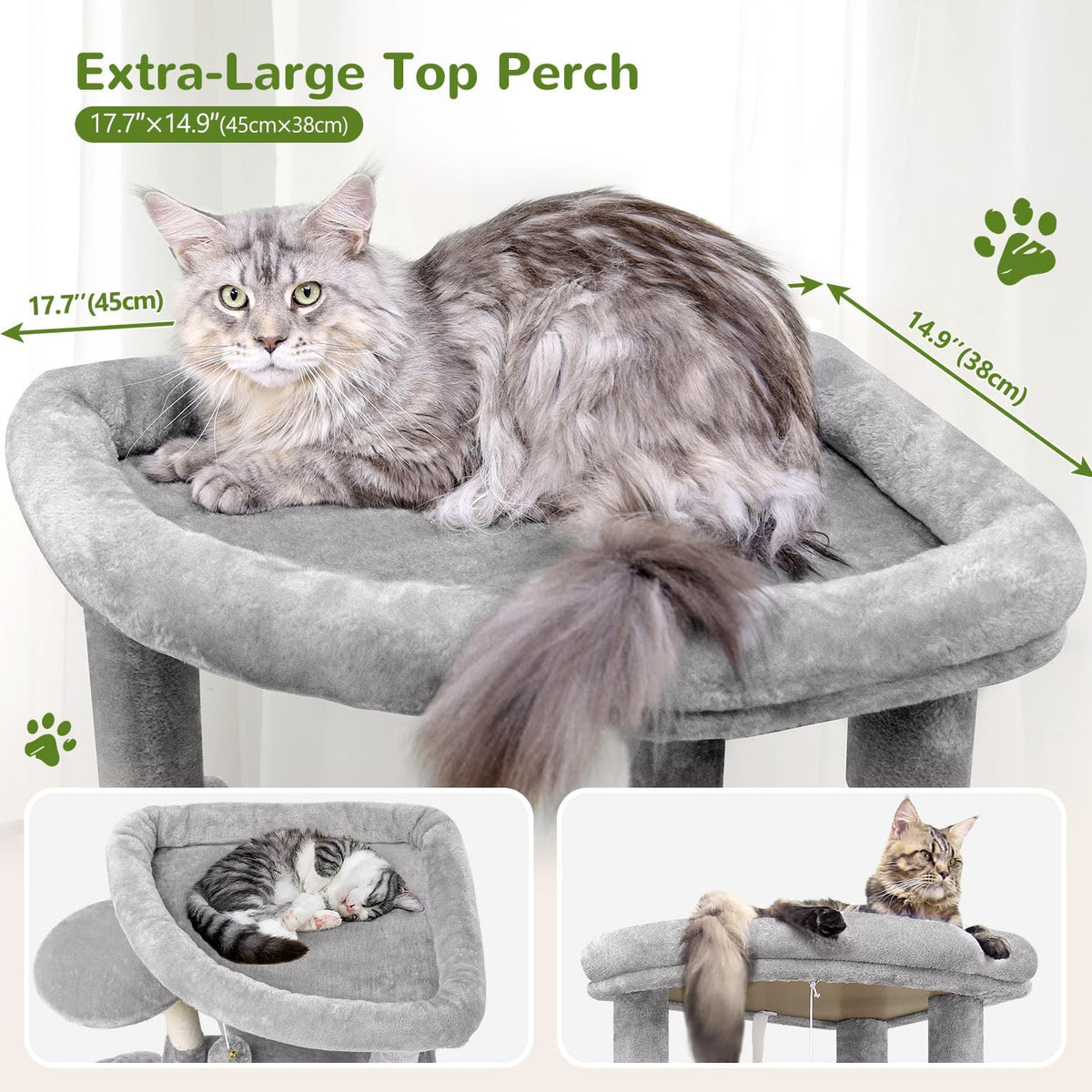 Globlazer 66in Corner Cat Tree Tower for Indoor Large Cat, C66, Light Grey