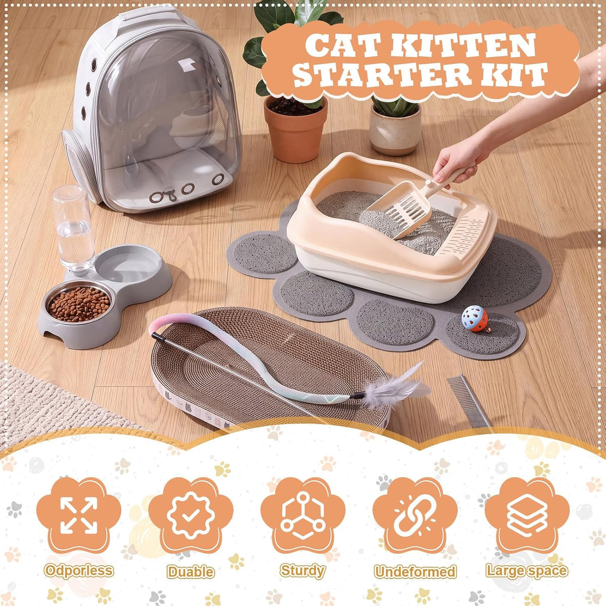 8 Pcs Kitten Supplies Starter Kit Cat Starter, Backpack, Gray