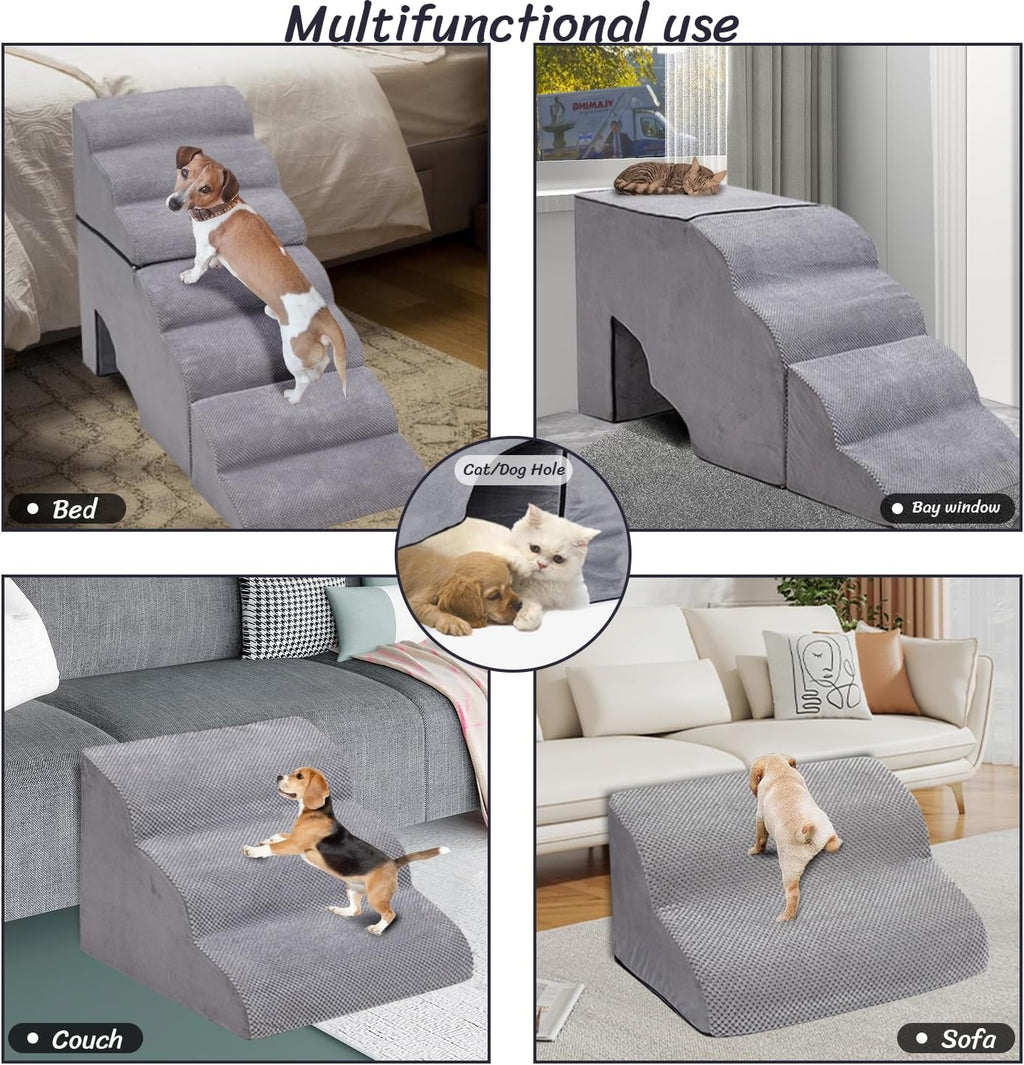 7-Step 35D Foam Dog Stair for High Beds 32 inches Tall, Grey