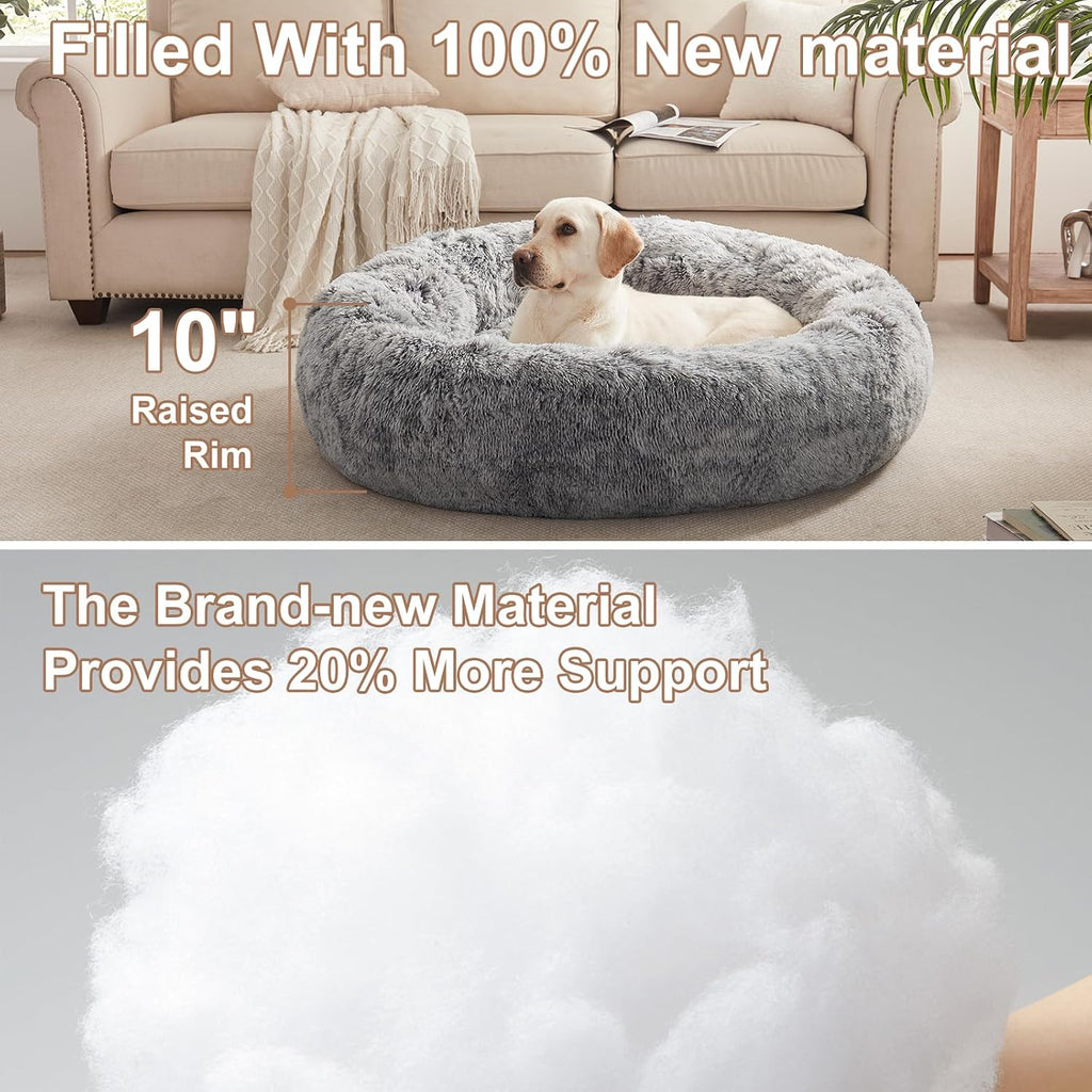 45 in Faux Fur Fluffy Donut Dog Bed for Extra Large Dogs,Dark Grey
