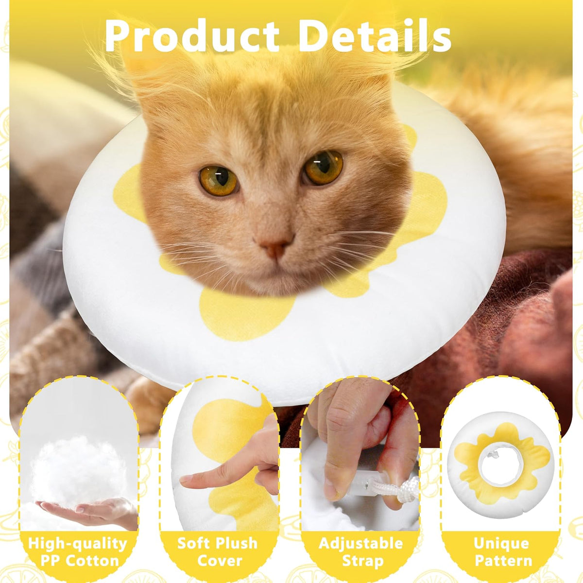Cat Cone Collar Soft, Adjustable Cat Recovery Cone (Egg, L)