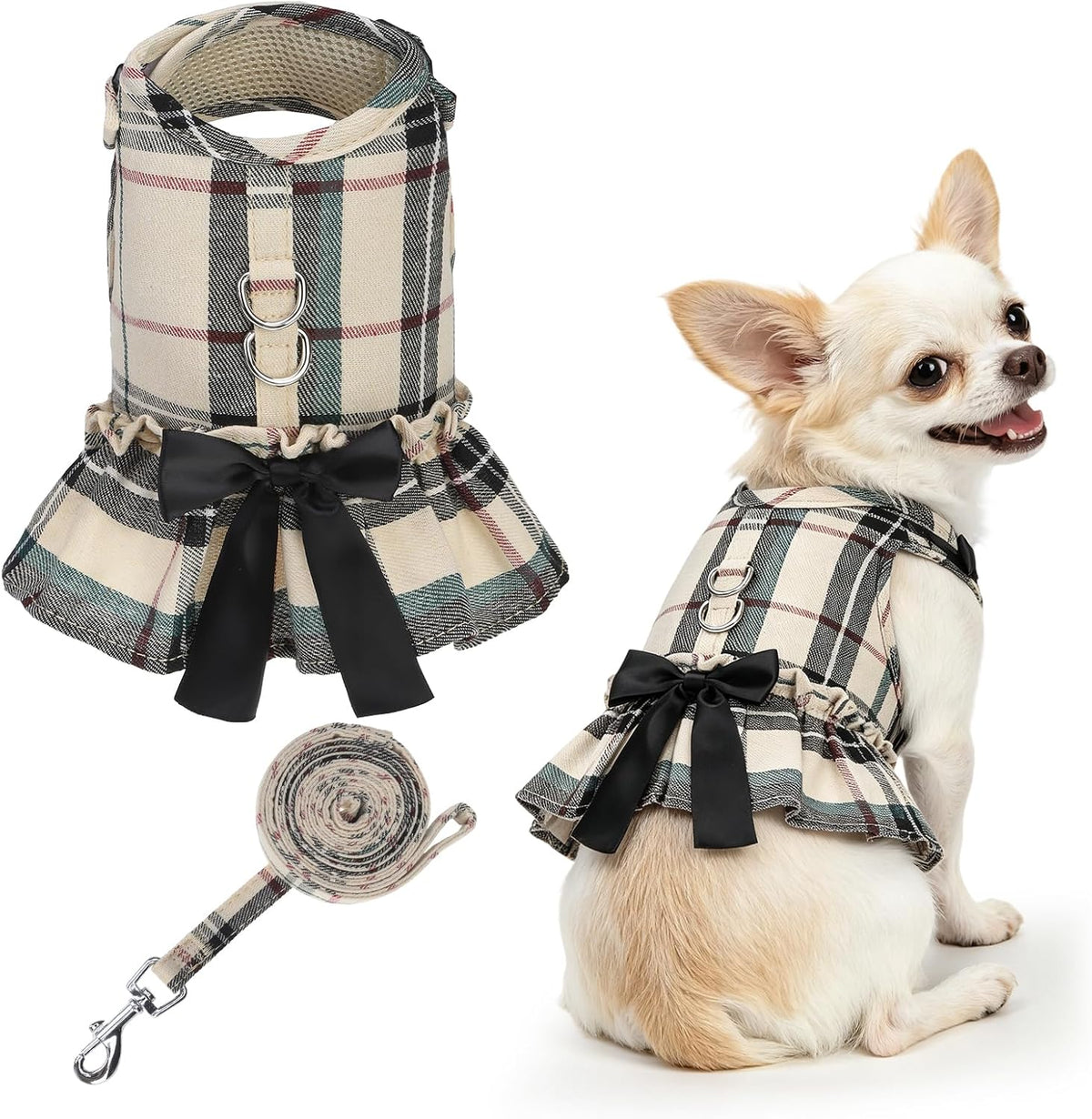 SCENEREAL Small Dog Harness and Leash Set Girl, Cute Dog Harness Dress